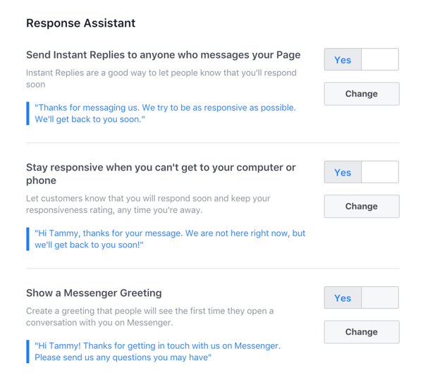facebook business page messaging settings