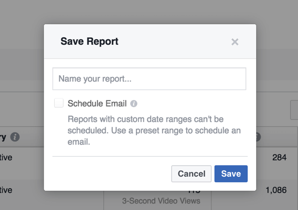 facebook reklam yöneticisi özel raporunu kaydet