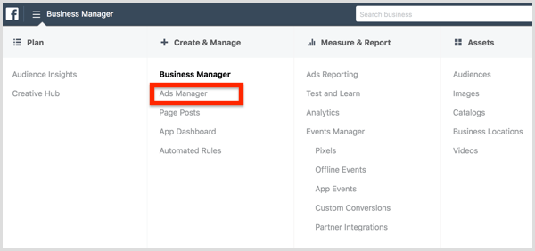 facebook business manager open ads manager
