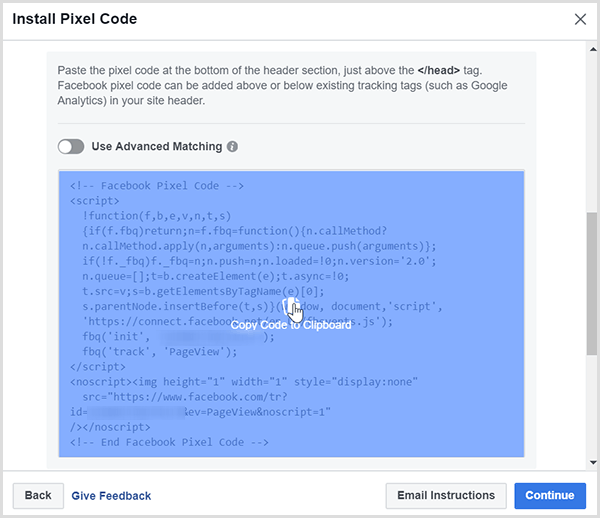 facebook install pixel code