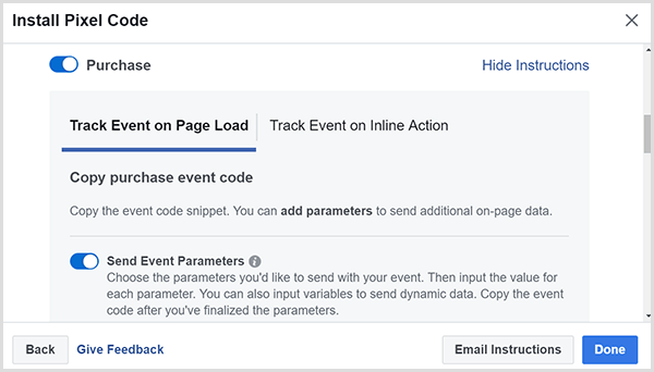 facebook set up purchase event