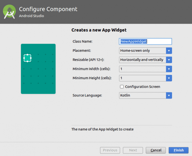 Configuration d'un composant Widget
