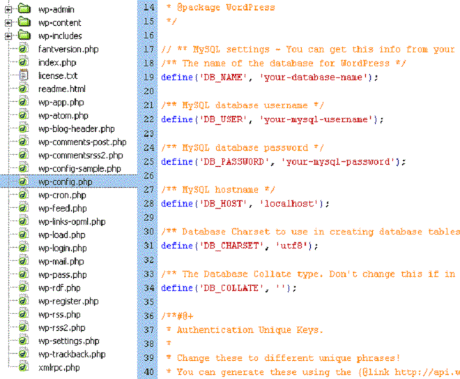 Exemple du fichier wp-config.php