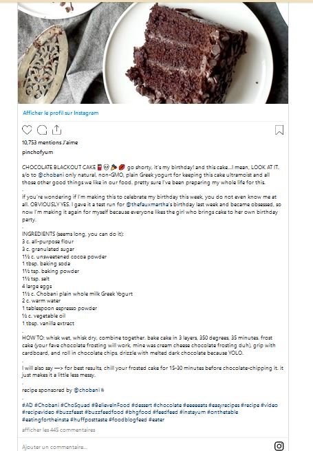 La suite de la vidéo Instagram explique comment faire le gâteau