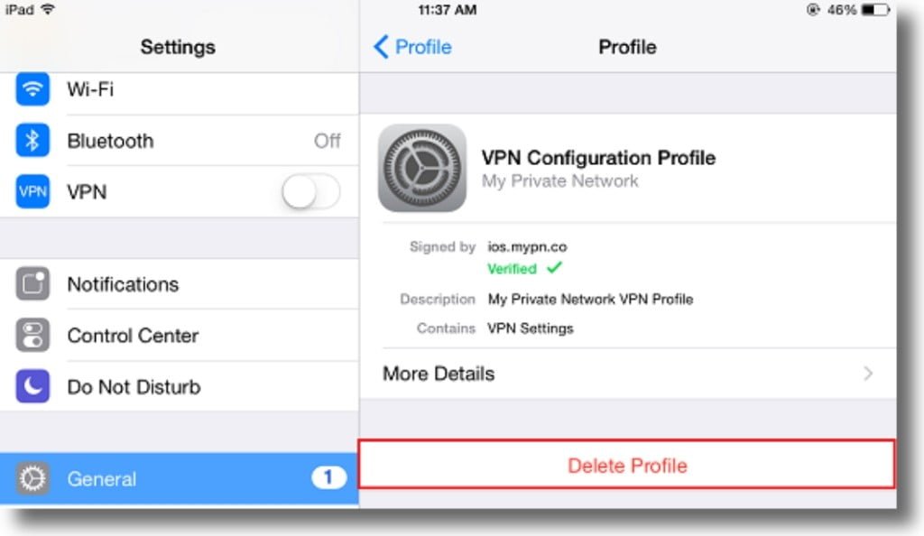Supprimer Prifl VPN dans iPhone