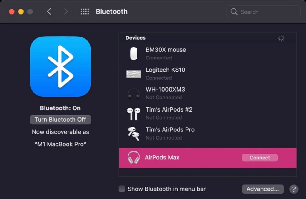 cliquez sur Connexion  dans la section Bluetooth