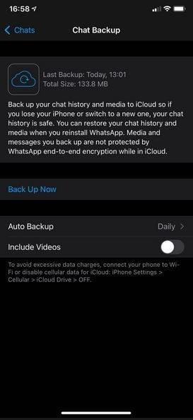 Sauvegarde WhatsApp sur iPhone 
