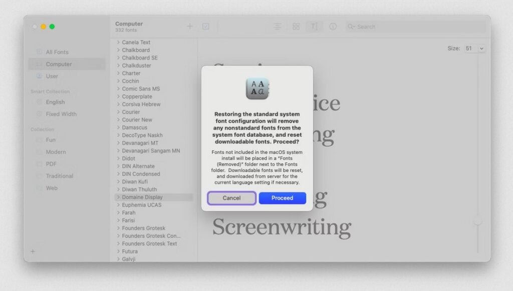 réinstaller les polices aux paramètres par défaut à l'aide de l'utilitaire Font Book de Mac