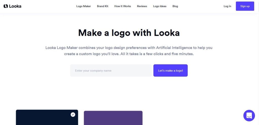 Page d'accueil de Looka