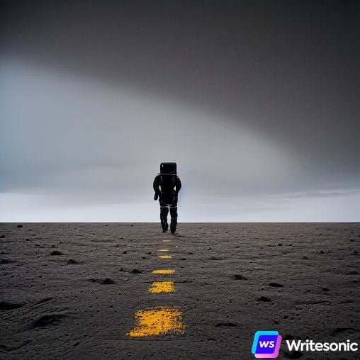 Image générée par l'IA : Un homme marchant sur la lune dans l'obscurité