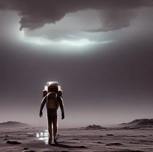 Tableau de peinture générée par l'IA : Un homme marchant sur la Lune dans une combinaison spatiale