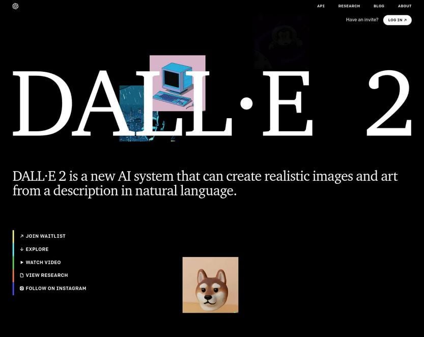 Page d'accueil de DALL-E 2