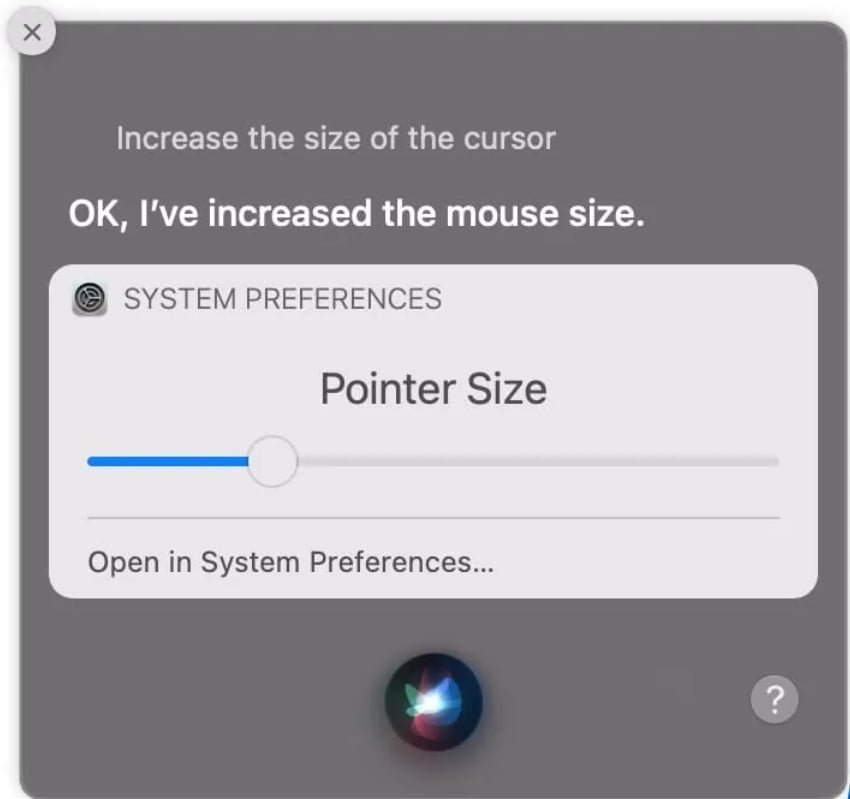 Demandez à Siri d'augmenter la taille du curseur